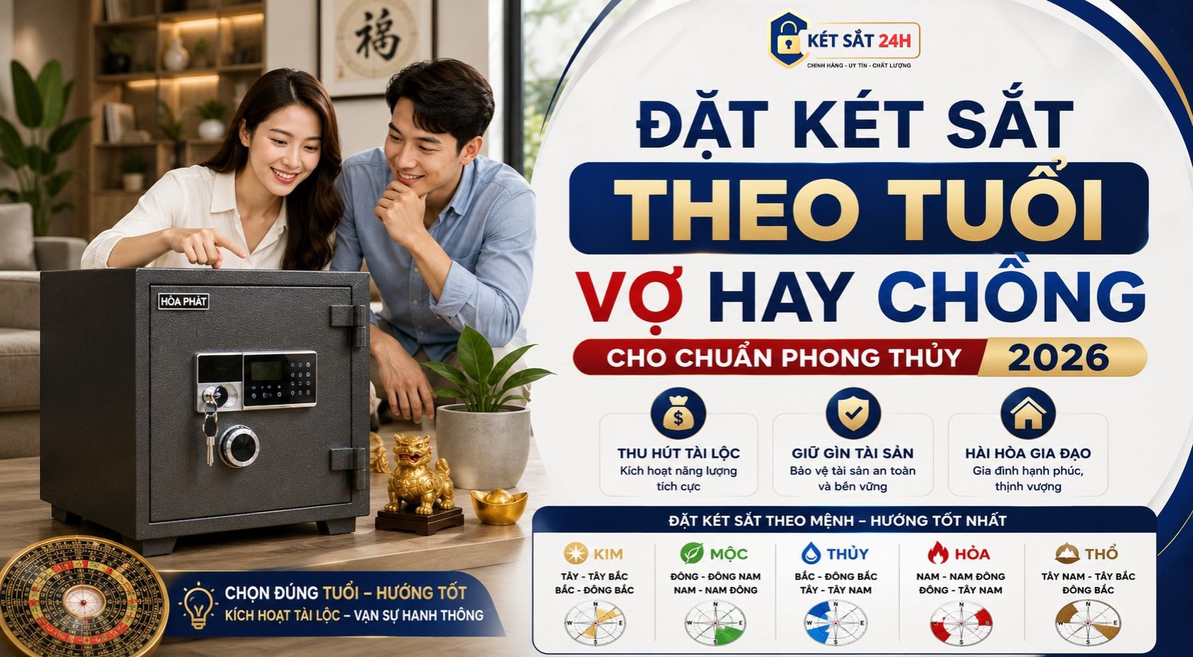 Đặt két sắt theo tuổi vợ hay chồng cho chuẩn phong thủy 2026