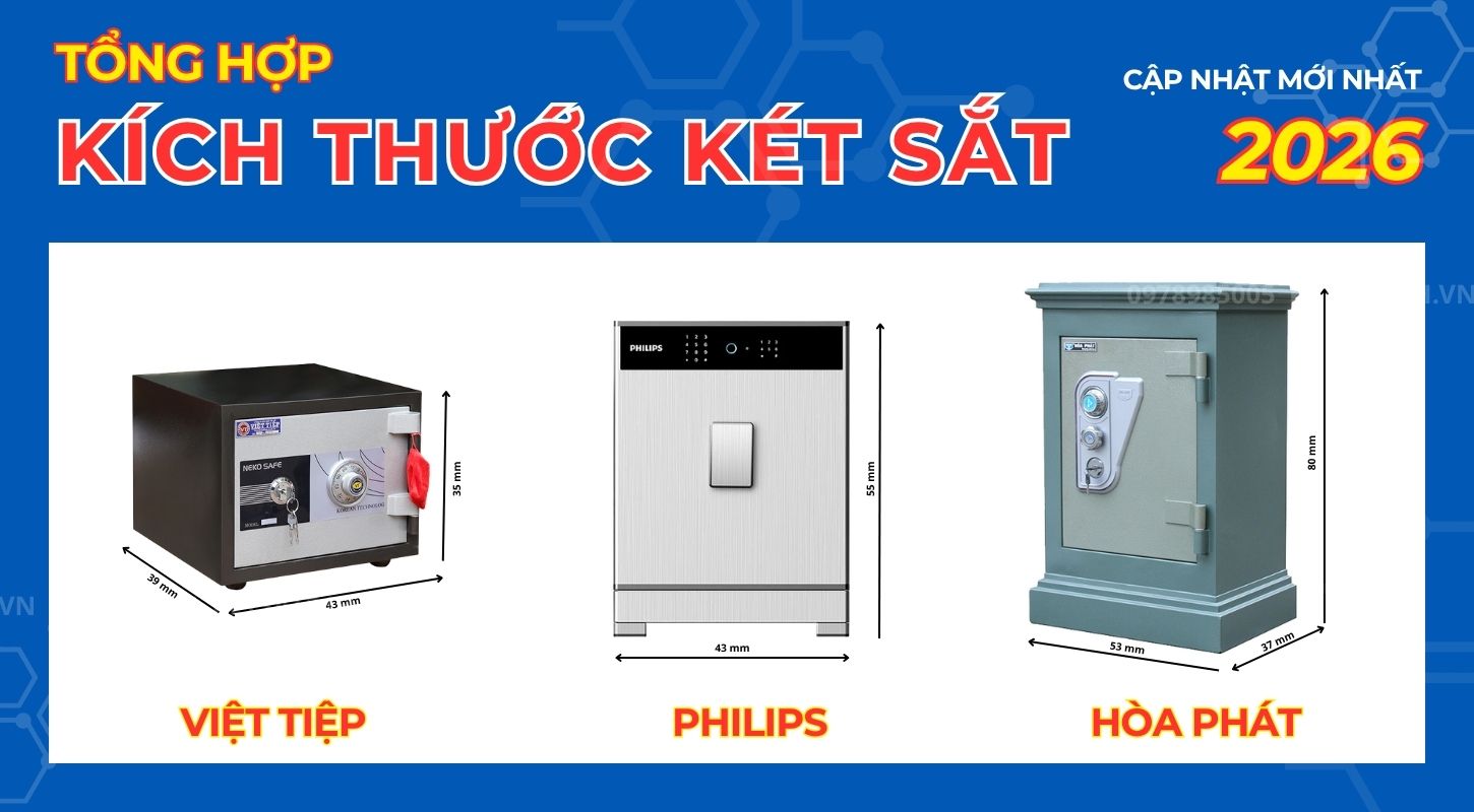 Tổng hợp kích thước két sắt tiêu chuẩn cập nhật mới nhất 2026