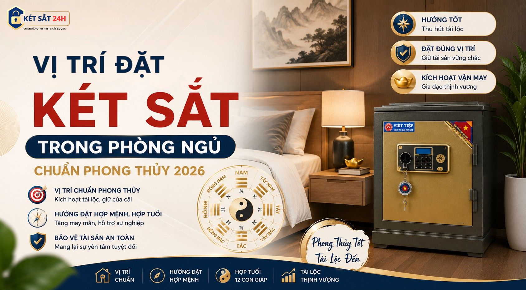 Vị trí đặt két sắt trong phòng ngủ chuẩn phong thủy 2026